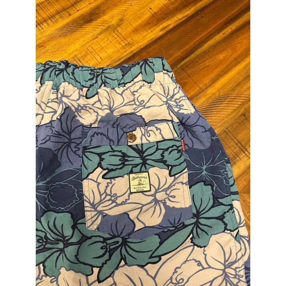 Tommy Bahama Bungalow Brand Swim Trunks Mens Medium Blue Floral Hawaiian Lined